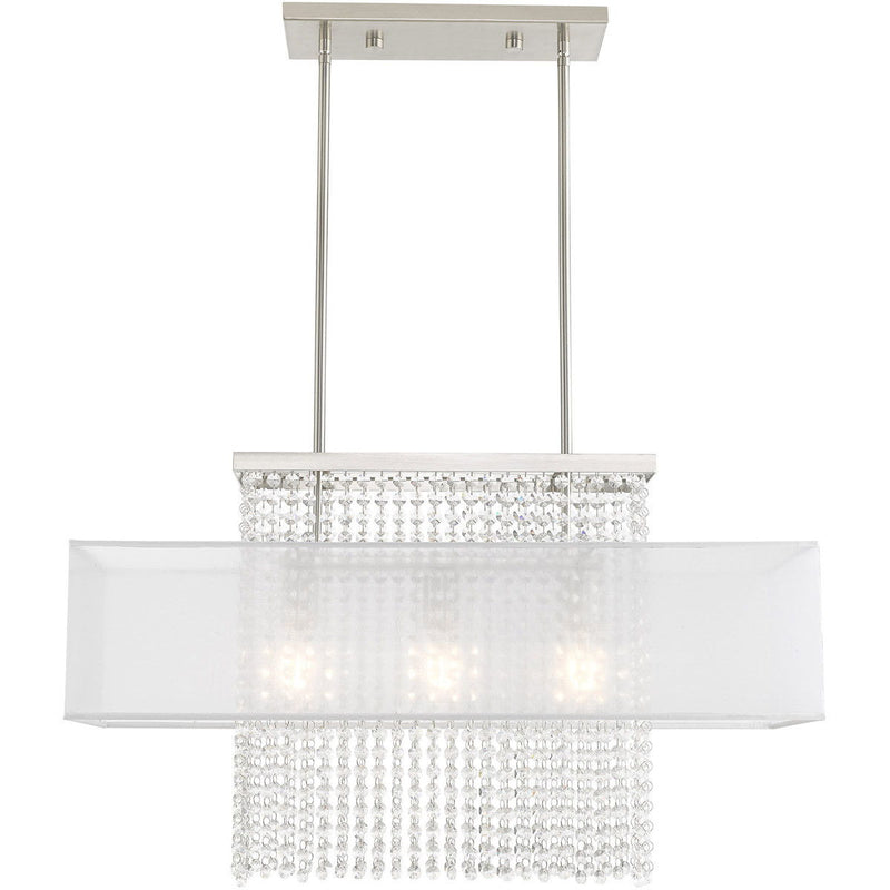 26'' Three Light Dimmable Chandelier With Shades - Nickel
