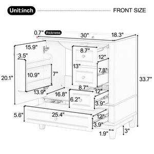 30" Bathroom Vanity With Sink, 1 Door With Shelf And 3 Drawers, Soft Close Door - Black