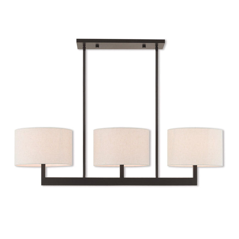 22" Three Light Metal Dimmable Chandelier With Shades - Bronze / Cream