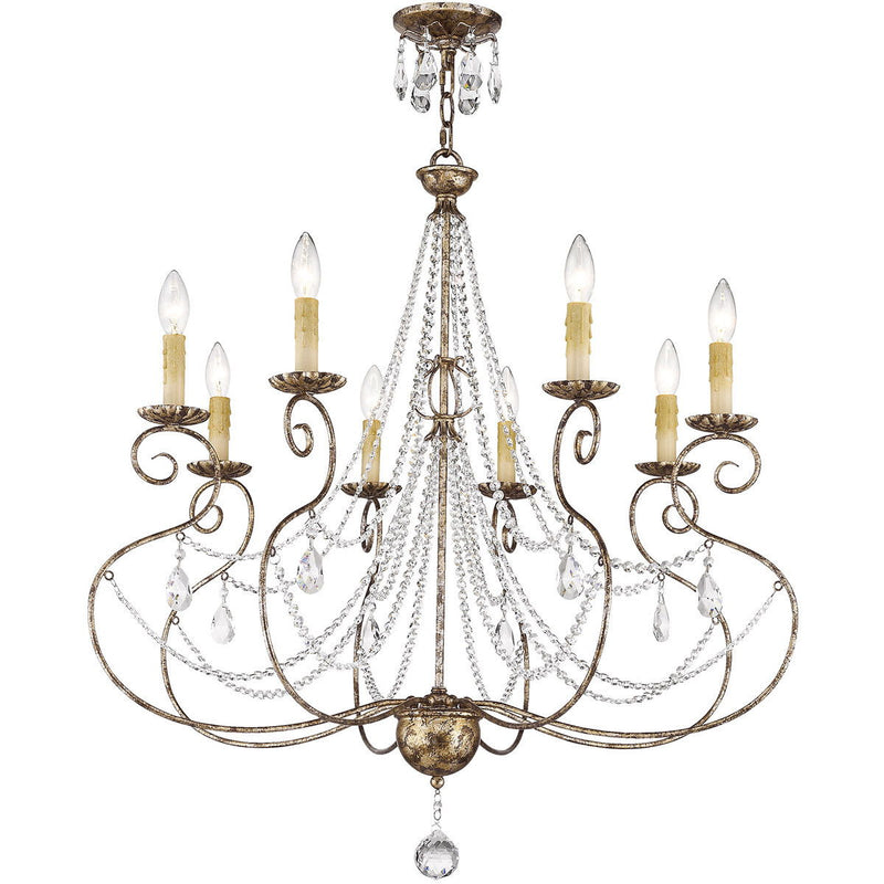 33" Eight Light Metal Dimmable Chandelier With Shades - Bronze