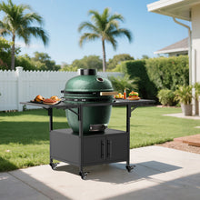 Load image into Gallery viewer, Outdoor Grill Table For Big Egg Style Bbq Metal Grill Cart With 2 Folding Panels Metal - Black
