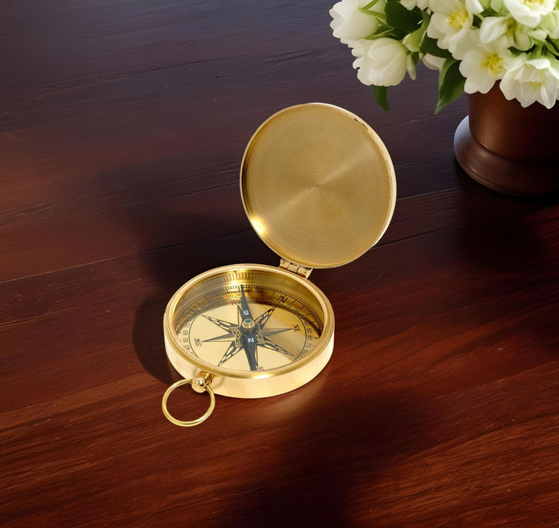 Shiny Compass With Lid - Brass / Marine