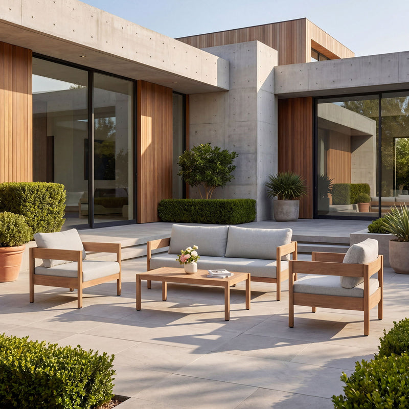 Outdoor Sofa Set Of 3 With Weather Resistant Cushions (Coffee Table Not Included) - Oak