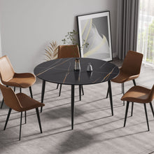 Load image into Gallery viewer, Modern Artificial Stone Round Dining Table With Metal Legs, Can Accommodate 6 People - Black
