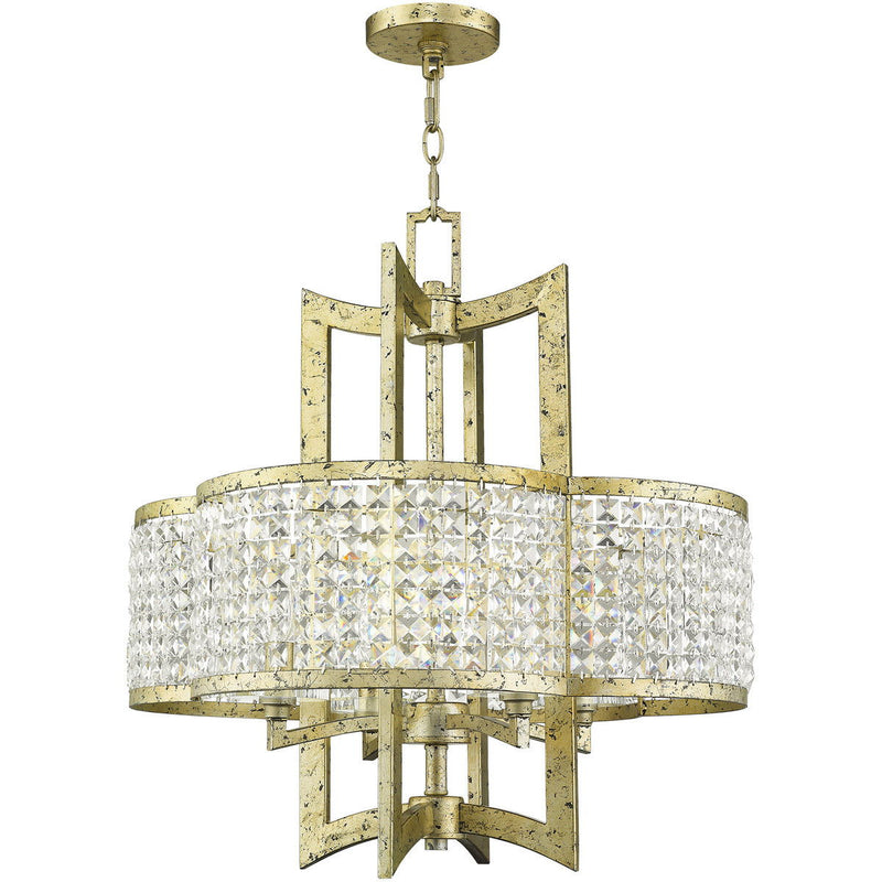 24" Four Light Metal Dimmable Chandelier With Shades - Gold / Clear