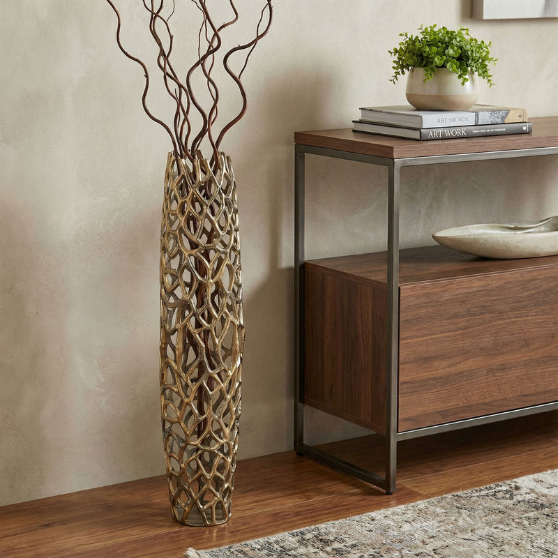 Twigs Cylinder Floor Vase (354654) - Gold