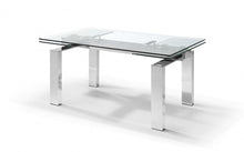 Load image into Gallery viewer, 63" Glass And Stainless Steel Self-Storing Leaf Dining Table - Clear
