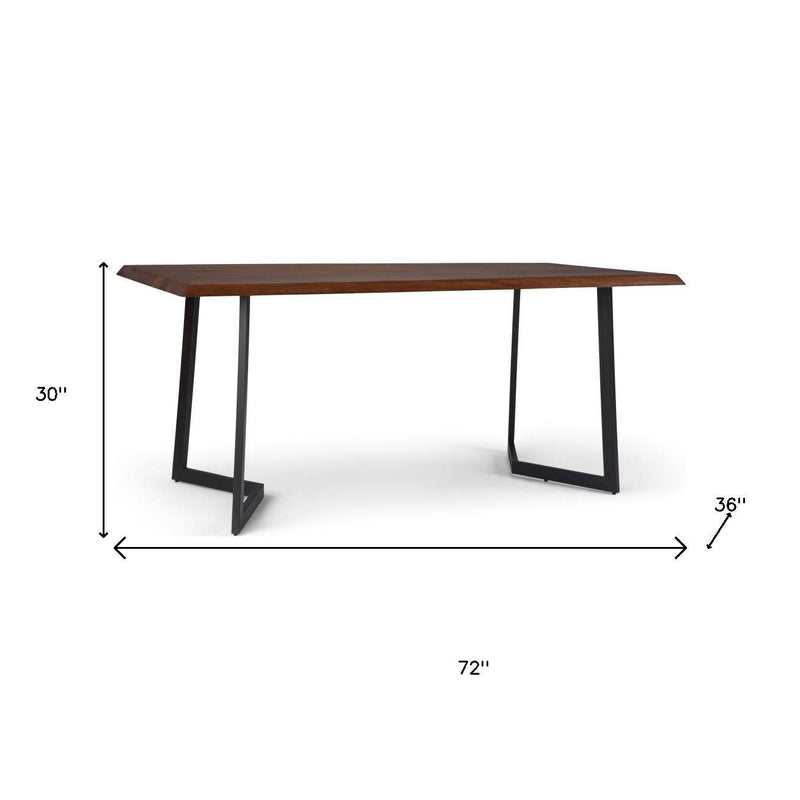 Solid Wood Iron Frame Base Dining Table - Dark Brown / Charcoal
