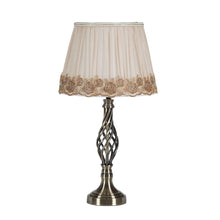 Load image into Gallery viewer, Metal Table Lamp With White And Brown Classic Empire Shade - Antiqued Brass
