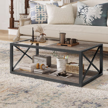 Load image into Gallery viewer, Industrial Style Coffee Table For Bedroom &amp; Living Room With Tempered Glass &amp; Wood Grain - Wood
