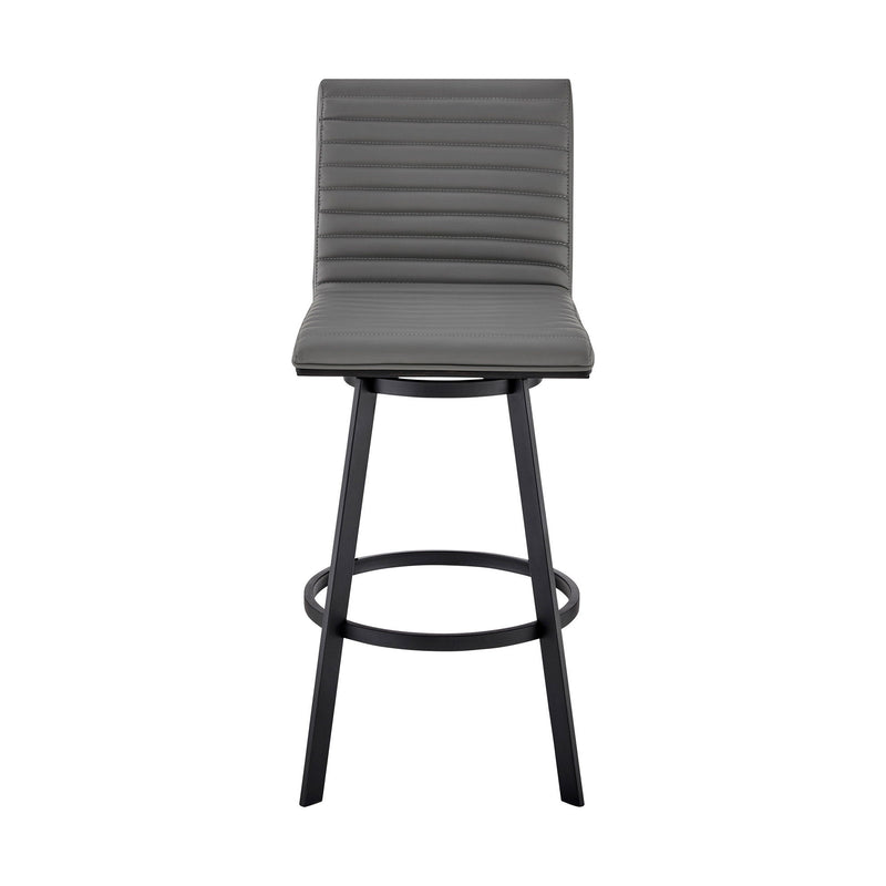 21" x 17" x 39" Faux Leather And Iron Swivel Counter Height Bar Chair - Gray And Black