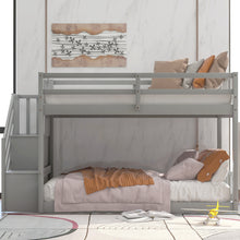 Load image into Gallery viewer, Twin over Twin Floor Bunk Bed, Ladder with Storage, Gray
