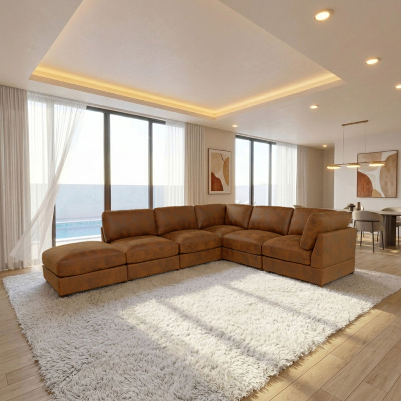 Modular Upholstered Sectional, Medium Firm Seat Cushion, Custom Configuration - Brown