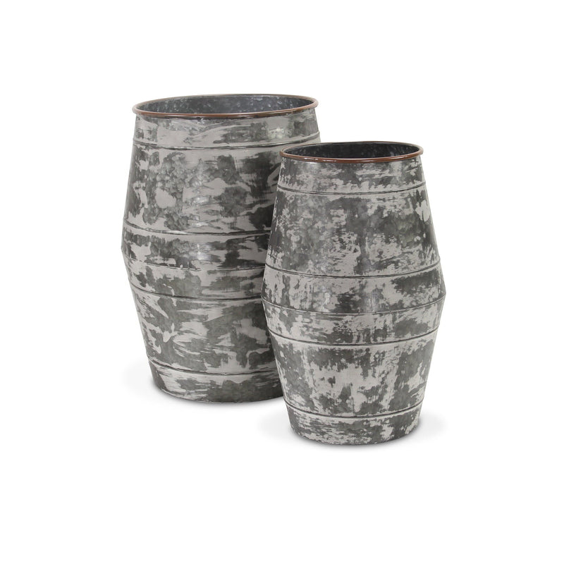 Galvanized Cylinder Floor Vases (Set of 2) - Gray