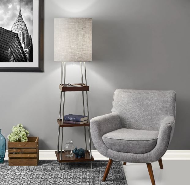 Column Floor Lamp With Drum Shade - Brown White