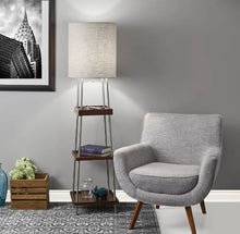 Load image into Gallery viewer, Column Floor Lamp With Drum Shade - Brown White
