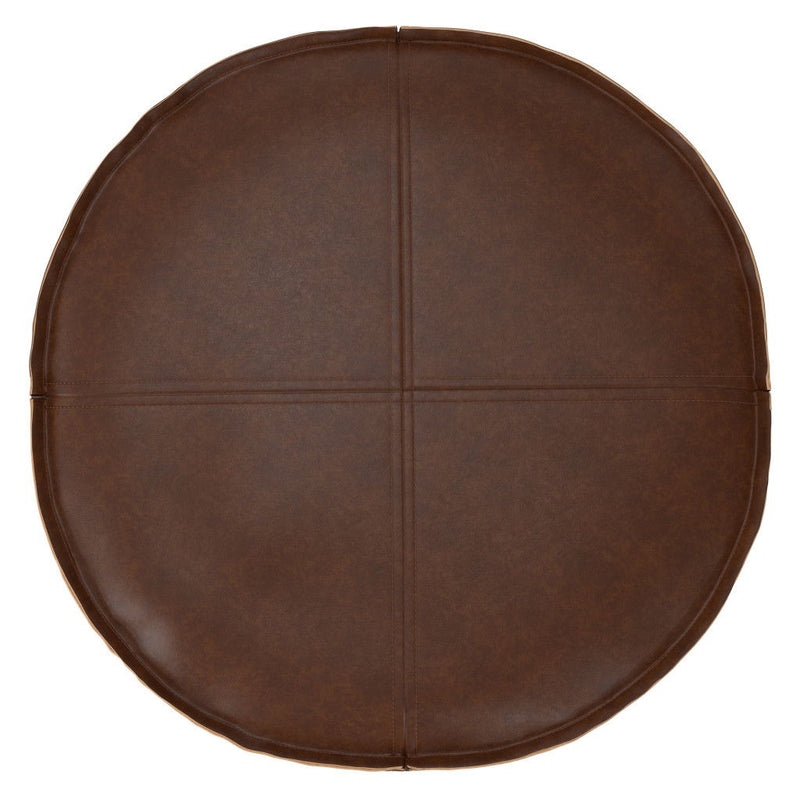 20" Faux Leather Round Pouf Ottoman - Brown