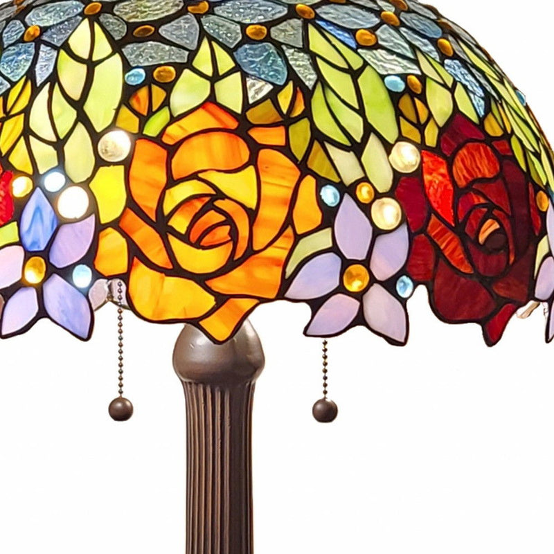 Metal Two Light Candlestick Table Lamp With Orange Shade - Dark Brown