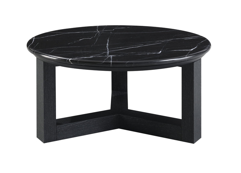 Genuine Marble Wood Round Cross Legs Coffee Table - Black