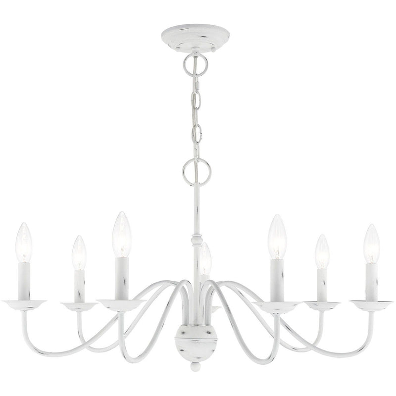 Seven Light Dimmable Chandelier With Shades - Antiqued White
