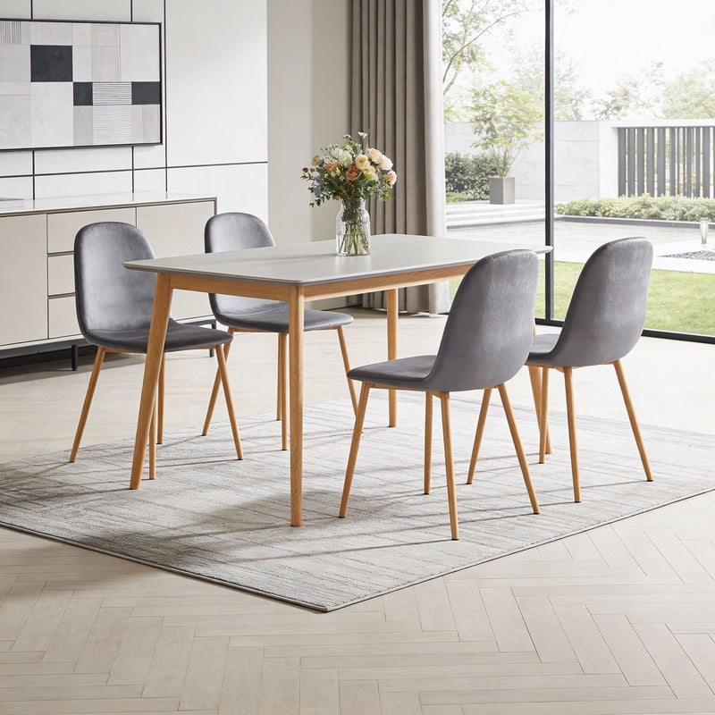 Velvet Steel Dining Side Chairs (Set of 4) - Gray / Oak