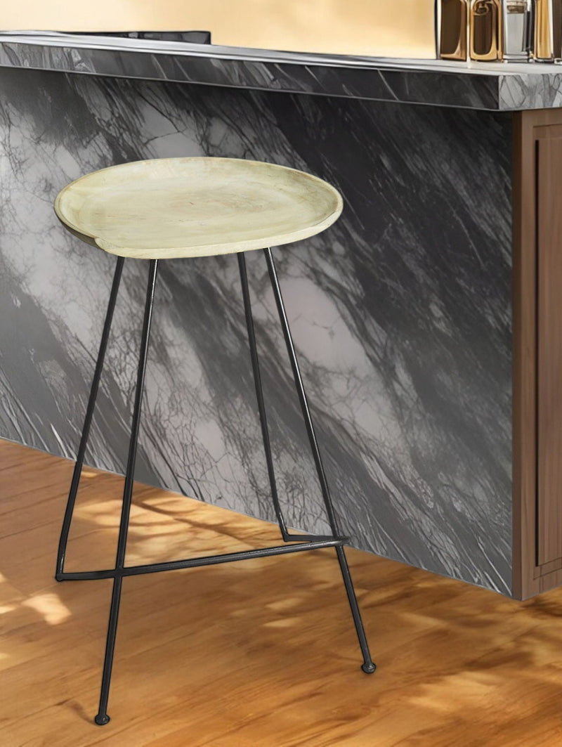 Iron Backless Counter Height Bar Chair - Off White / Black