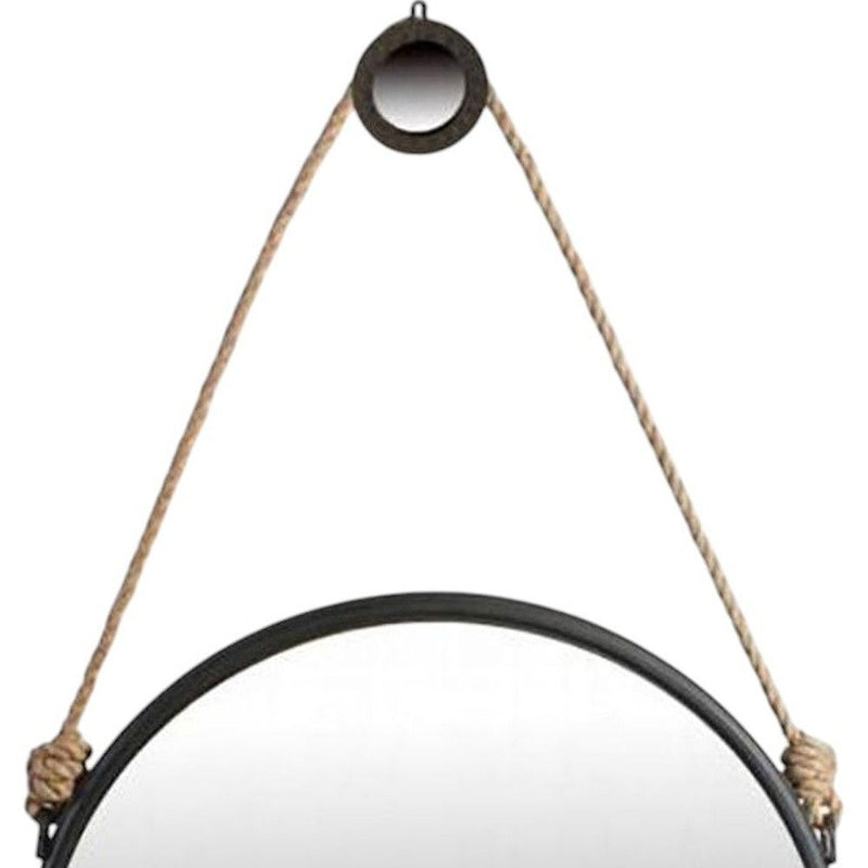 30" Fame Round Wall Hanging Accent Mirror With Rope - Black