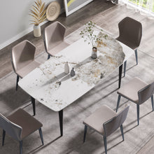 Load image into Gallery viewer, 70.87" Modern Artificial Stone Pandora White Curved Black Metal Leg Dining Table - Antique White
