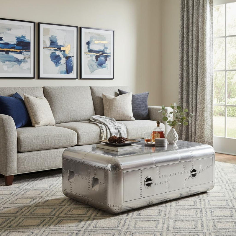 Aluminum Coffee Table With Drawer - Silver