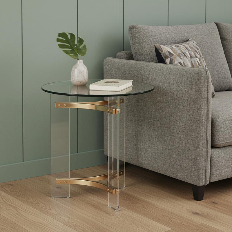 24" Glass And Metal Round End Table - Gold And Clear