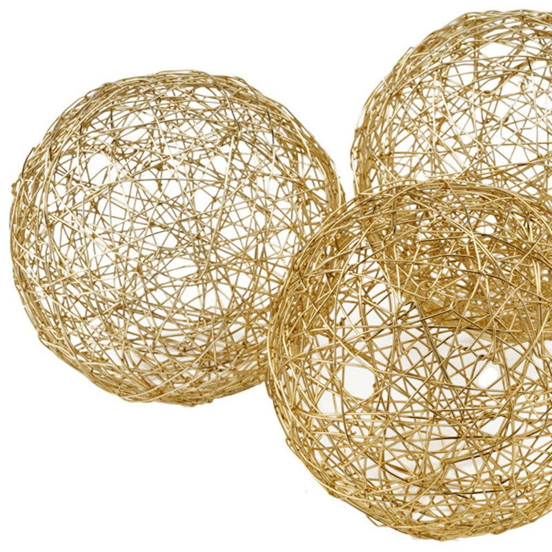 Wire Five Inch Decorative Orbs (Set of 3) - Gold