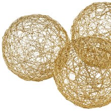 Load image into Gallery viewer, Wire Five Inch Decorative Orbs (Set of 3) - Gold
