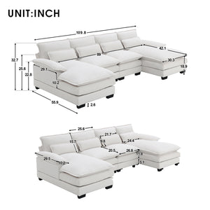 [VIDEO provided][New]109.8*55.9" Modern U-shaped Sectional Sofa with Waist Pillows,6-seat Upholstered Symmetrical Sofa Furniture,Sleeper Sofa Couch with Chaise Lounge for Living Room,Apartment,2 Color