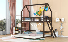 Load image into Gallery viewer, Twin Over Twin-Twin House Bunk Bed with Extending Trundle and Ladder
