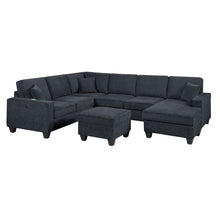 Load image into Gallery viewer, 5 Piece Sectional Set With USB Port Left Arm Loveseat Chaise Right Arm Loveseat Corner Wedge Armless Chair Ottoman Upholstered - Black / Slate
