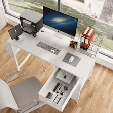 Load image into Gallery viewer, Office Desk With Power Outlet, 3 Drawers And Side Pocket For Office - White
