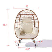 Load image into Gallery viewer, Wicker Egg Chair, Oversized Indoor Outdoor Lounger for Patio, Backyard, Living Room w/ 5 Cushions, Steel Frame, - Beige
