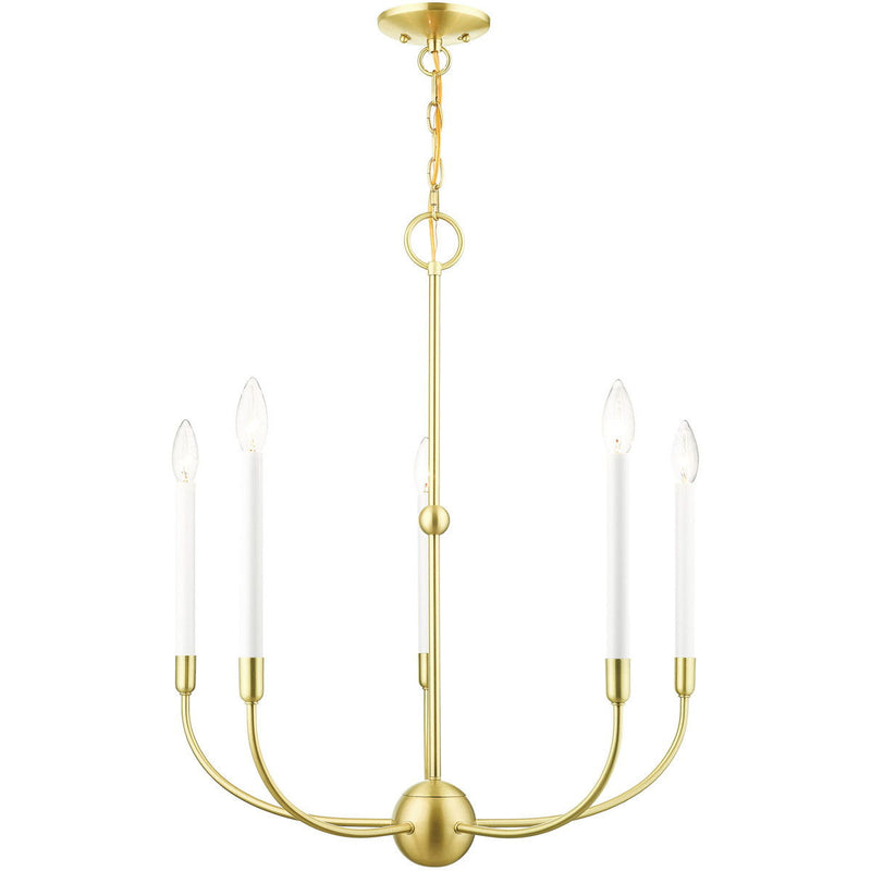 28" Five Light Dimmable Chandelier With Shades - Brass