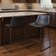 Load image into Gallery viewer, 29" Transitional Faux Leather And Steel Counter Height Bar Chairs (Set of 2) - Black
