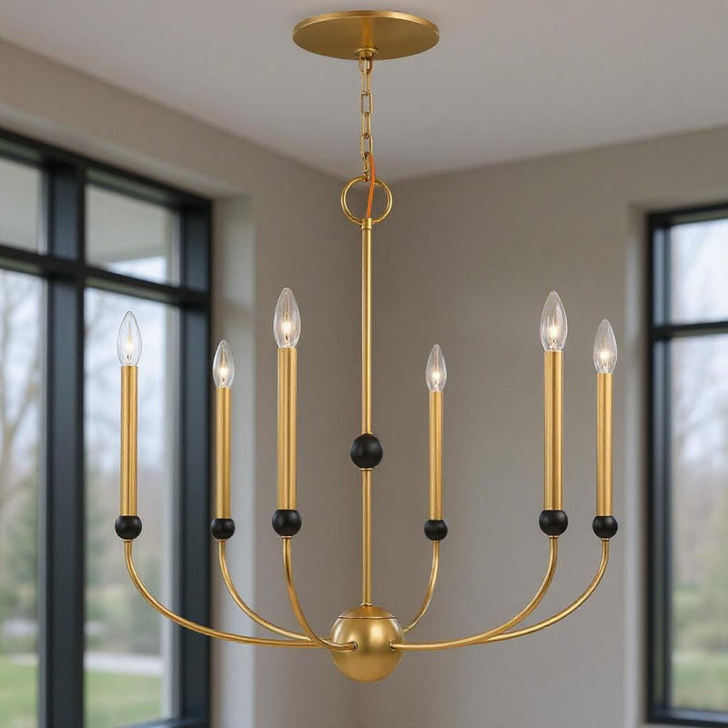 28" Six Light Dimmable Chandelier With Shades - Brass