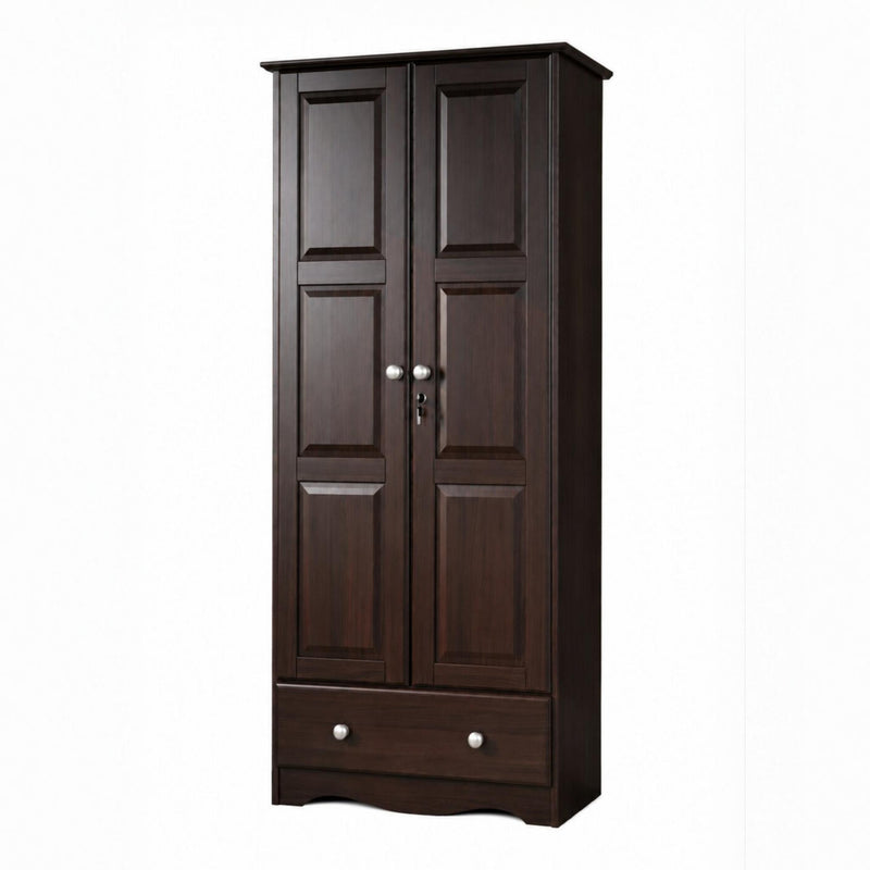 Solid Wood Two Door Single Drawer Combo Dresser (762943) - Dark Brown