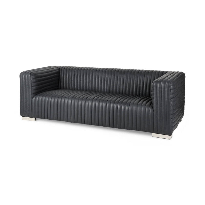83" Leather Sofa With Silver Legs - Black