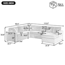 Load image into Gallery viewer, Oversized Sectional U-Shaped Sofa With Chaise Lounge And Three Soft Throw Pillows
