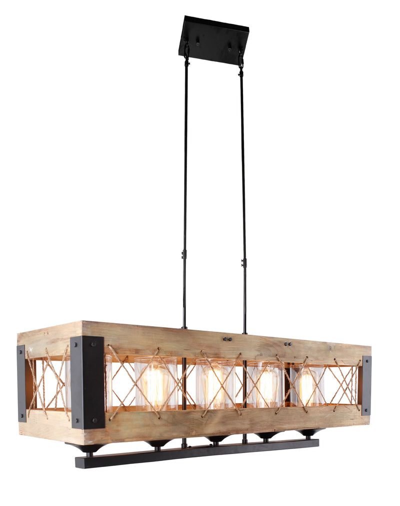 Kitchen Island Five Light Wood Seeded Glass Chandelier With Shades - Brown / Black