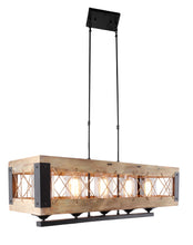 Load image into Gallery viewer, Kitchen Island Five Light Wood Seeded Glass Chandelier With Shades - Brown / Black

