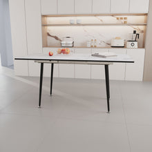 Load image into Gallery viewer, Modern Industrial Expandable Dining Table 47" To With Marble Pattern Top And Metal Legs - White

