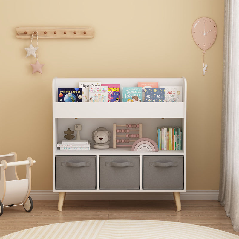 Bookshelf With 3 Bins, Storage Shelf For Toys And Books