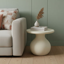 Load image into Gallery viewer, Fiber Glass Round Curvaceous Pedestal End Table - Beige
