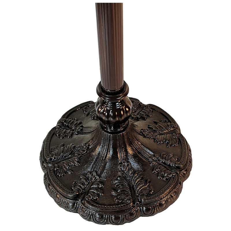 Traditional Shaped Floor Lamp With White And Brown Stained Glass Bowl Shade - Brown