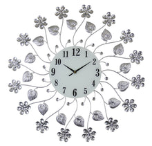 Load image into Gallery viewer, Silent Analog Floral Round Wall Clock - Silver / Silver / White
